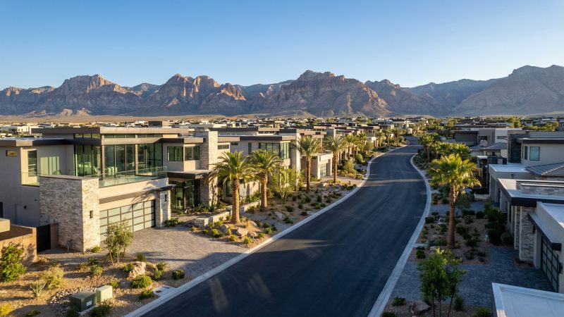 Southwest Las Vegas luxury homes with desert mountain backdrop