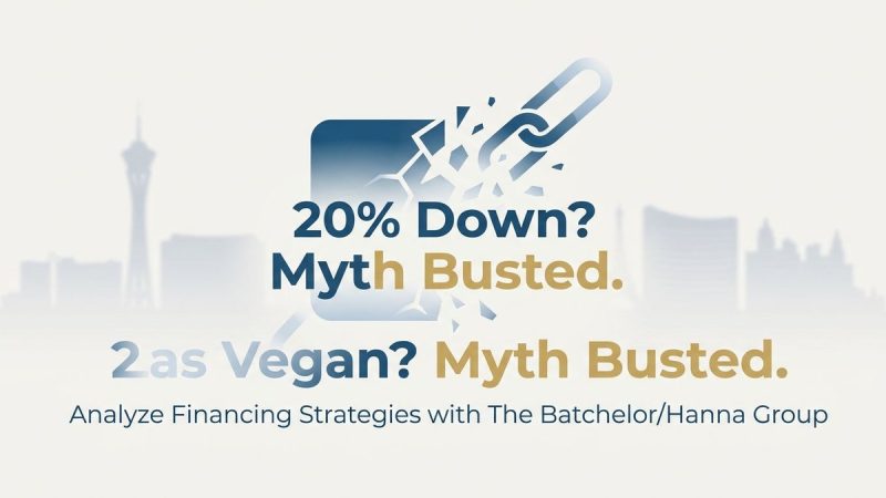 A broken chain link icon with text: "20% Down? Myth Busted." and "2 as Vegan? Myth Busted.
