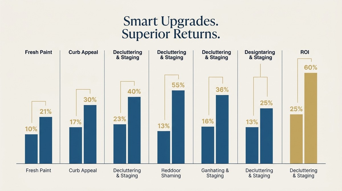 Bar chart comparing ROI percentages for various low-cost home upgrades Las Vegas, like fresh paint and staging.