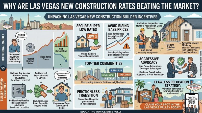 Infographic comparing traditional vs. builder forward commitment markets for Las Vegas new construction homes.