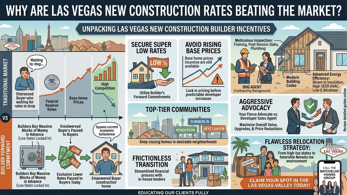 Infographic comparing traditional vs. builder forward commitment markets for Las Vegas new construction homes.